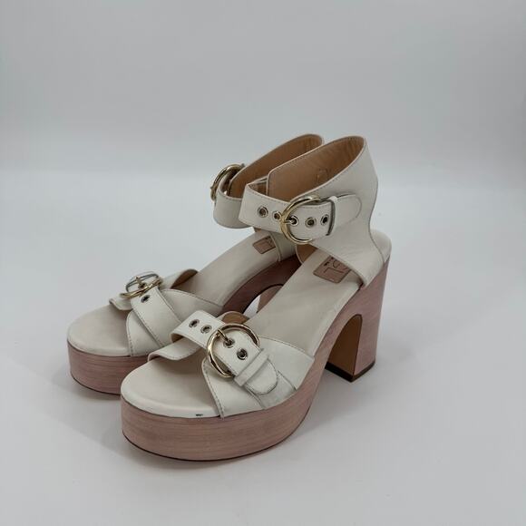 AGL White Women's Sista Double Buckle Platform Heel Sandals Size EU 39 US 9 - Picture 3 of 9
